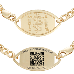 QR Code Figaro Medical ID Bracelet 14K Gold